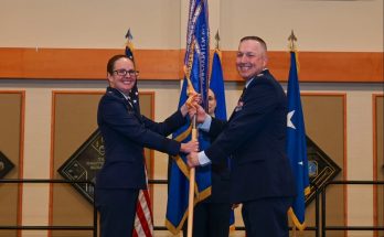 Col. Daniel Voorhies assumes command of the 341st Missile Wing from Maj. Gen. Stacy Jo Huser Photo credit Senior Airman Breanna Christopher Volkmar