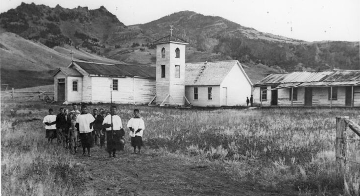 St. Peter’s Mission, Mont., Rev. Fr. Schuler and Altar Boys, Ralph DeCamp, c. 1895. Photo courtesy of Ursuline Roman Union Records, The History Museum & Research Center
